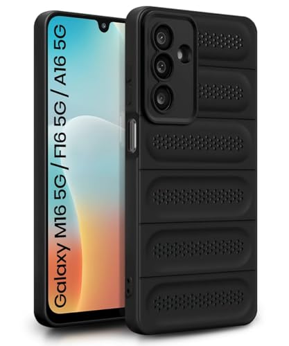 Image of WOW IMAGINE Ultimate Silicone Back Cover Case for Samsung Galaxy M16 5G | Galaxy F16 5G | Heat Dissipation Thin Soft TPU | 360 Camera Protection | Breathable Cooling Holes - Pitch Black