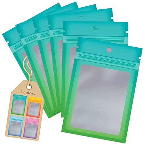 Funfery 100 Pack Mylar Resealable Bags, Blue Green Clear Packing Bags
