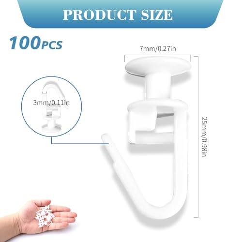 100 Stück 10mm Gardinenhaken Für Schienen, Universal Gardinengleiter Zum Einhängen, Kunststoff Vorhang Haken für Schiene, Gardinen Gleiter Zubehör für Duschvorhänge Fenstervorhänge Türvorhänge Caravan