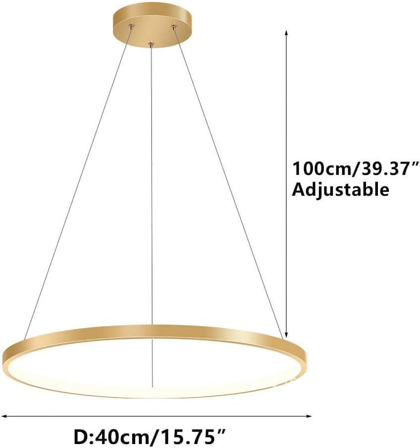Lámpara colgante LED regulable de metal circular dorada para iluminación interior de casa 7