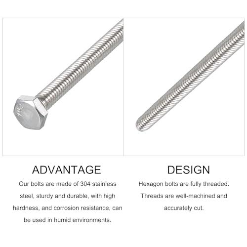 Image of METALLIXITY Hex Head Bolts (1 /4-20 x 4-1 /2 inch) 10Pcs, 304 Stainless Steel 18-8, Fully Threaded, External Hex Drive, Plain Finish, Hex Head Screw Bolt, Silver