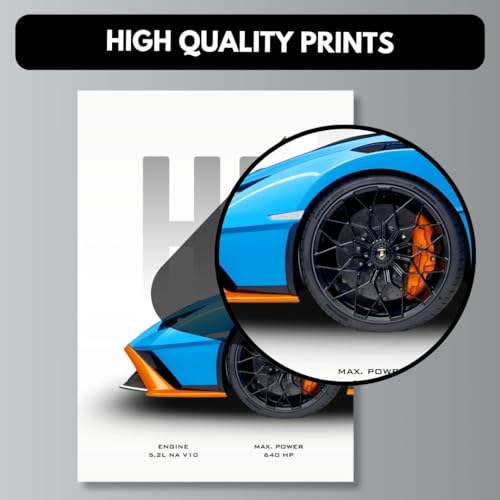 Image of Lamborghini Huracan Poster Split Design Car Posters | 3 A3 Sized Lambo Cars Poster for Wall | Large Size (89 x 42 cm) Lamborghini Wall Decor | Car Posters for Room | Huracan STO Supercar (B 035)
