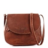 LECONI kleine Umhängetasche Damentasche Schultertasche Festivaltasche Leder 22x18x6cm braun LE3047-wax