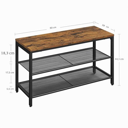 Banc à chaussures marron rustique pour ranger les entrées encombrées - 4