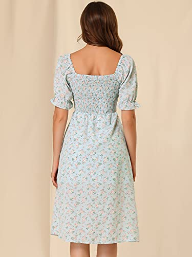 Image of Allegra K Women's Cottagecore Floral Dress Puff Sleeves Smocked Midi Dresses