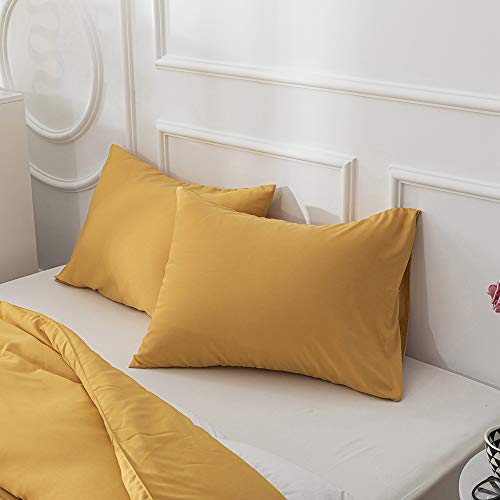 Image of KAREVER Mustard Yellow Comforter Sets Queen Pure Yellow Bedding Set 3 Pieces Women Men Ginger Yellow Comforter Sets Lightweight Durable Yellow Blanket Queen Bedding Set Breathable Bed Comforter Set
