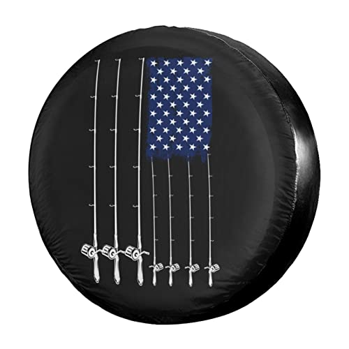 Foruidea Fishing American Flag Spare Tire Cover Dust-Proof Wheel Tire Cover Fit Trailer, RV, SUV and Many Vehicle 16 Inch