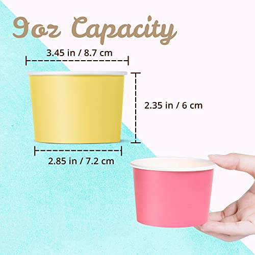 MATICAN Paper Ice Cream Cups, 50-Pack 266ml Disposable Dessert Bowls for Hot and Cold 266-ml, 5 Pastel Colors - Image 4