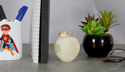 Radicaln Marble Decoration Piece White Onyx 3\" Inch Handmade Apple Paperweight Home Decor– Handcrafted Decor Paperweight Marble – Suitable for Table Decor, Office Decor and Study