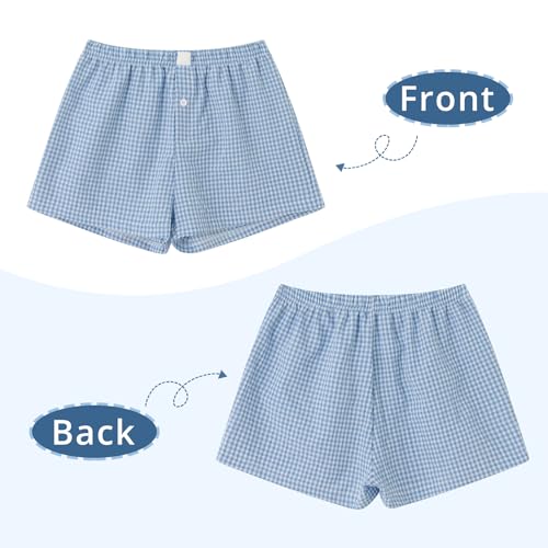 Image of Y2K Boxer Shorts for Womens Low Waist Plaid Lounge Shorts Elastic Cute Gingham Pajamas Bottoms