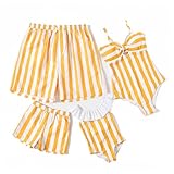 IFFEI Mommy and Me Family Matching Swimsuits Cut Out One Piece Bathing Suits Monokini Swimwear Beachwear Yellow Women: Medium