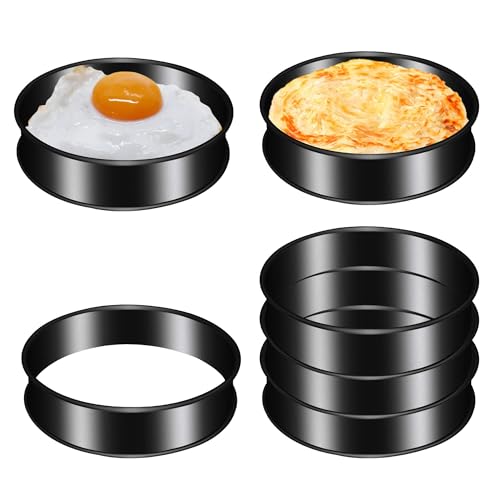 BaokiTook 6Pack 4" Black Stainless Steel Nonstick Egg Ring - English Muffin & Crumpet Rings - Round Metal Cooking Ring Molds (4-inch-6PCS)