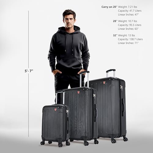 DUKAP INTELY Hardside Luggage Set with Spinner Wheel | Spacious Travel Suitcases with TSA Lock and Ergonomic GEL Handle | 3 Piece Set (20"/28"/32") | Black2