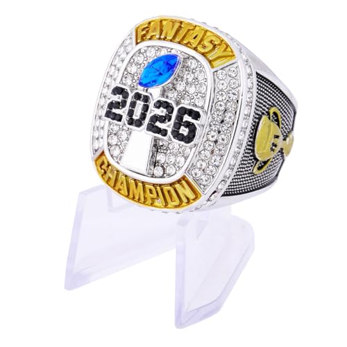 guancrown 2026 Fantasy Football Championship Ring Award Prize Trophy Sports Winner MVP FFL Ring (Ring and Stand, Size 11)