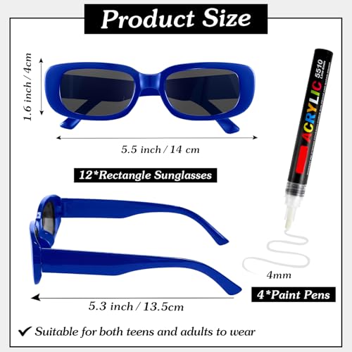 Image of Flutesan Personalized Rectangle Sunglasses with Marker Pens for Adult DIY Custom Birthday Wedding