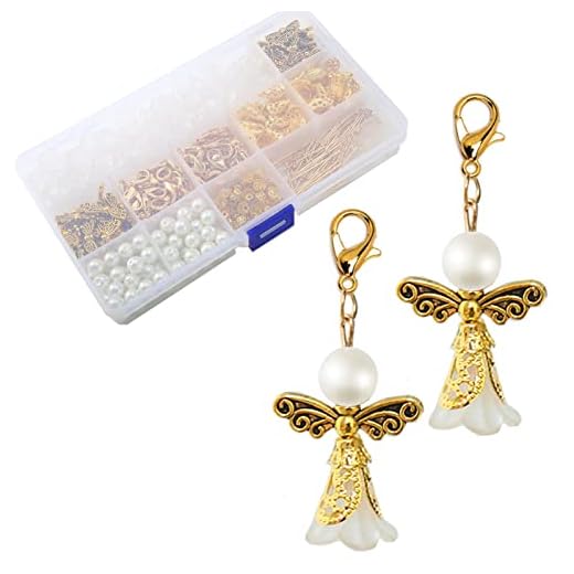 HERZWILD schutzengel selber machen 50 set Schlüsselanhänger Engel Charme Perlenengel Anhänger für DIY Hochzeit Schmuck Halskette Basteln（gold angel）