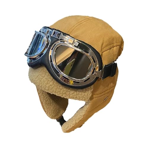 Gorro de Cazador con Gafas de Esquí - Gorro de Invierno Cálido con Orejeras | Gorros de Aviador Piloto Cortavientos para Hombres Mujeres Esquí Moto Ciclismo Pesca Camping Escalada 11.81 Pulgadas