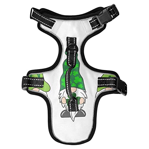 Oyihfvs St Patrick Day Gnomes with Green Shamrock Clovers Leaves on White Dog/Cat Vest Harness, Reflective Adjustable Antiskid No Pull Pet Harness with Leash Clips Easy Control Handle for Cats Dogs M