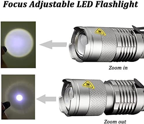 Miniatura 3 de MODOAO Paquete de 6 mini linternas LED 7W 300LM SK-68 3 modos de enfoque ajustable zoomable Q5 LED linterna táctica para camping, senderismo,