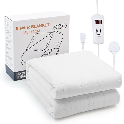 Sunkissoon Electric Blanket,Heated Electric Underblanket with 4 Heat Settings,3 Timers Settings,LED Display,140 * 72CM White Heated Throw(Single)