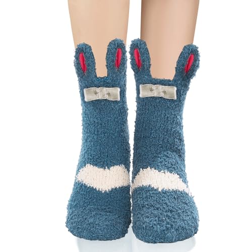 Image of Violet Mist Women Funny Fuzzy Bunny Socks Cute Rabbit Fluffy Non-slip Grip Socks Warm Slipper Sock Easter Gifts Girls