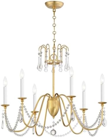 Maxim Lighting 12166GL/CRY Plumette - 6 Light Chandelier in Traditional Style-22 Inches Tall and 28 Inches Wide, Finish Color: Gold Leaf, Installation: Traditional