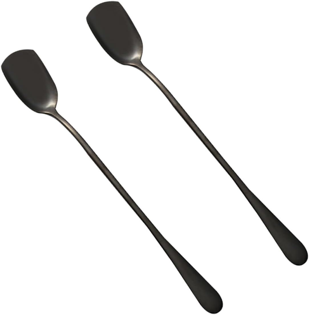 6pcs Stainless Steel Ice Cream Spoons with Long Handles, Tungsten Coated Stirring Spoons for Cocktails and Desserts, Suitable for Parties and Home Use
