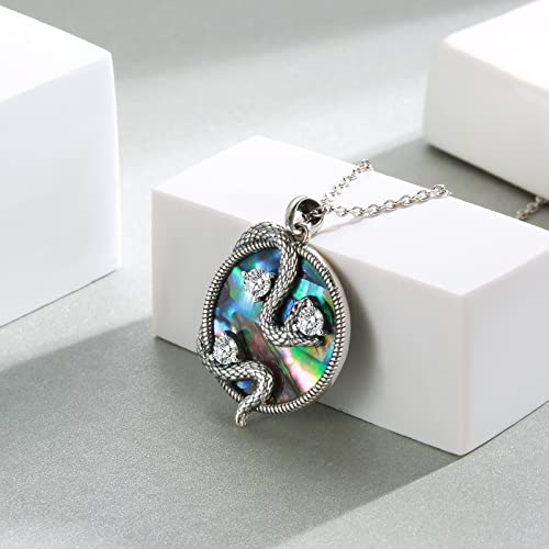 Strollgirl Abalone Snake Pendant Necklace For Women 925 Sterling Silver Cute Snake Charms Necklaces Round Shaped Natural Shell Animal Pendant Fashion Jewelry For Women Girl #TOP2