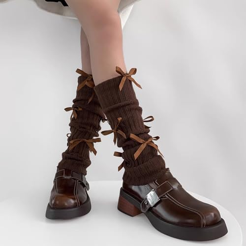 Image of Leg warmers Y2k Wind with bow lace-up knit Harajuku Kawaii leg warmers accessories 80's vintage high leg socks