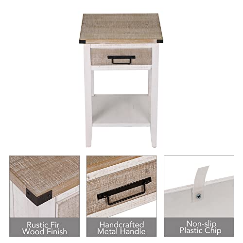 Rustown Farmhouse Bedside Storage Table Set Of 2, Nightstand End Table With Storage Drawer And Open Shelf, Side Table For Bedroom/Living Room/Lounge (Vintage White) #TOP3