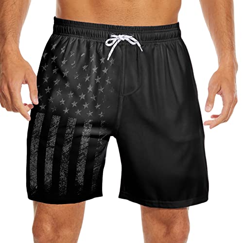 Black American Flag Men's Swim Trunks With Compression Liner Bathing Suits Mens Board Shorts With Boxer Brief Liner 7 Inch #TOP1