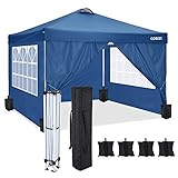 cobizi Pavillon 3x3m Faltpavillon wasserdicht PVC Beschichtung Pavillondach UV Schutz 50+, mit 4 Seitenteilen für Pavillon 3x3m, Pop up partyzelt Garten Pavillion Zelt inkl. 4 Sandsäcke（Blau）