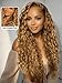 Beauty Forever Golden Brown Balayage Water Wave Wig 13x4 Lace Frontal Human Hair Wig,Pre Everything Honey Blonde Highlight Wet & Wavy Glueless Lace Front Wig No Slip Drawstring 150% Density 16inch