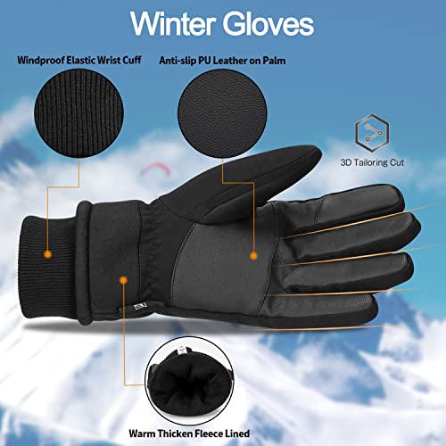 Cevapro Winter Gloves for Men Women, -30℉ Waterproof Thermal Gloves for Snow Skiing Running in Cold Weather