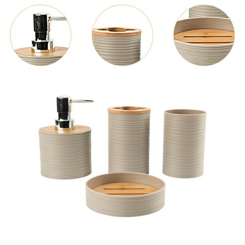 Evita el desorden en el lavabo con este set de baño beige de 4 piezas y fácil limpieza 3