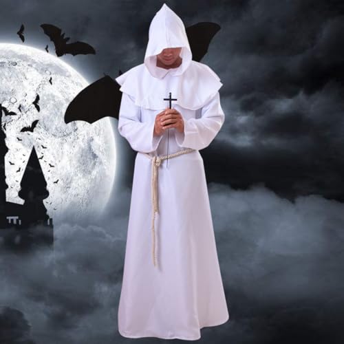 Robe de moine en polyester blanc de taille XL avec sa capuche drapée - 6