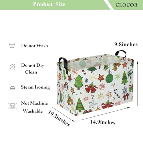 Image of CLOCOR Rectangular Christmas Basket,Cute Pattern Christmas Gifts Basket Empty,Waterproof Christmas Storage Box with Handles,Kids Room Decor(Gift Basket)