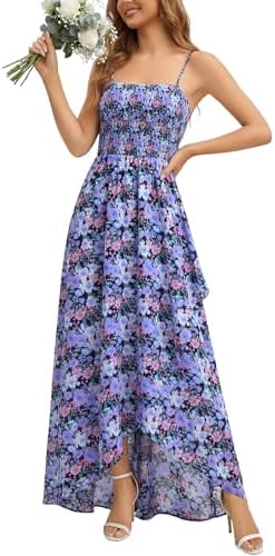 Rooscier Women's Floral Print Sundress Wrap Ruffle Spaghetti Straps Boho Flowy D