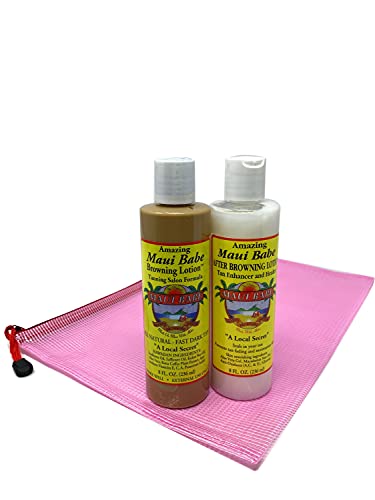 Maui Babe Salon Tanning Set! 1 Browning Lotion Salon Formula 8 Oz, 1 After Browning Lotion 8 Oz And 1 Tote Bag! Infused With Skin Nourishing Ingredients! Makes Your Skin Soft! #TOP4