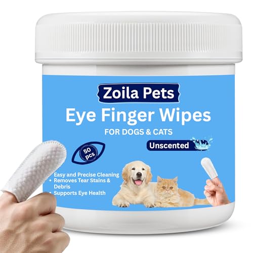 Zoila Pets Dog Eye Cleaner Wipes & Cat Eye Wipes | Scent Textured Tear Stain Remover for Dogs, Eye Wipes for Dogs, Dog Tear Stain Remover, Dog Eye Wipes for Discharge and Crust | 50 Count (Unscented)