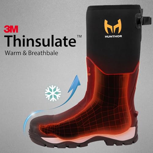 Rubber Work Boots for Men with Steel Toe, 400g Insulated, 1100N Puncture-Proof Hunting Boots with 7mm Neoprene Waterproof and EVA Midsole, Back Gusset, Ideal for Work,Farming Fishing Size 7-143