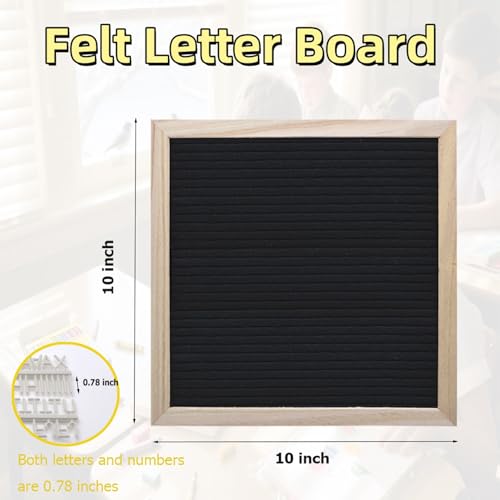 Intomyth Felt Letter Board with 336 Letters Numbers & Symbols, First Day of School Board, 10x10 Inches, Changeable Message Board with Wooden Frame Wall Mount Hook (Black) - Image 2