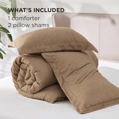 Image of Bedsure Full Comforter Set - Brown Soft Bedding for All Seasons, Cationic Dyed Bed Set, 3 Pieces, 1 Full Size Comforter (82 inchx86 inch) and 2 Pillow Shams (20 inchx26 inch+2 inch)
