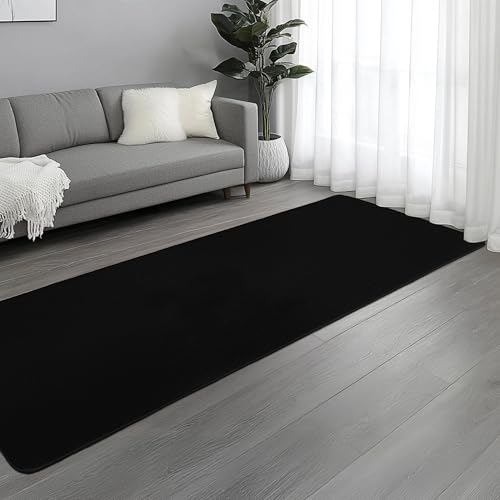 Image of Large Modern Runner Rugs for Living Room Bedroom, 2x6 Feet Black Ultra Soft Thickened Memory-Foam Indoor Rug, Comfy Aesthetic Solid Minimalist Carpets for Girls Boys Nursery Dorm Home Decor
