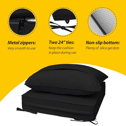 Image of AAAAAcessories Outdoor Deep Seat Cushions, Waterproof, Fade-Resistant Patio Furniture Replacement Cushions, 25.5 inch x 25.5 inch x 5 inch + 25.5 inch x 19 inch, Set of 2, Black