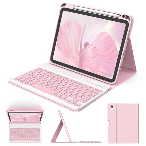 FUWANG For iPad Air 11 inch Case with Keyboard for M3 2025/M2 2024 & Air 5th/4th Gen 10.9 inch Detachable Magnetic Keyboard Case with Pencil Holder US Layout Light Pink