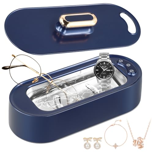 Limpiador ultrasónico de 400 ml limpiador de joyas 45000 Hz limpiador ultrasónico gafas profesional de acero inoxidable con 2 modos, para gafas de joyería, relojes de dientes, monedas (azul)