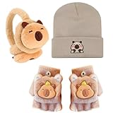 YskerrigToy Capybara Cappello Sciarpa Guanti Bambini, 3PCS Set Invernale con Termico Maglia Crochet Berretto Sciarpa Guanti Accessori Invernali Regalo per Ragazze e Ragazzi 3-8 Anni Marrone