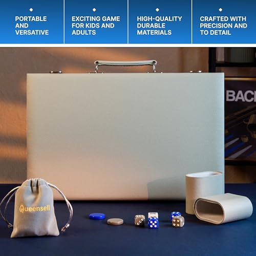 Large Gray Backgammon Set for Adults - Classic Board Game for 2 Players Adults and Kids - Premium 15 Inch Backgammon Board with 32 Playing Pieces in Quality PU Leather Case - Image 9