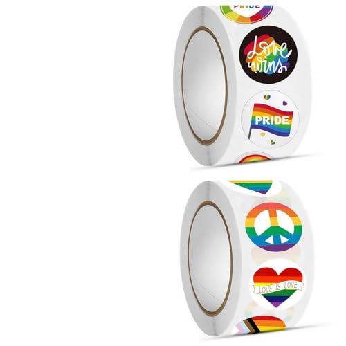 LGBTQ Pride Stickers, 1000Pcs Rainbow Stickers for Pride Accessories, 12 Styles LGBTQ Sticker | Glitter Sticker's for LGBTQ Party Decorations (2 Rolls)